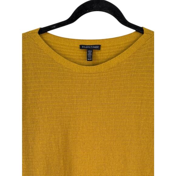 Eileen FIsher XS / TP Mustard Golden Ribbed LS 100% Wool Round Neck Sweater - Picture 3 of 6